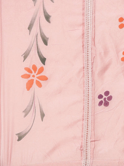 Neeru's Pink Regular Straight Printed Kurta And Trousers With Dupatta