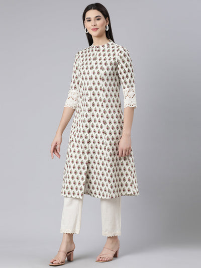 Neerus Purple Panelled Straight Printed Kurta And Trousers