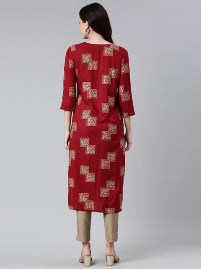 Neerus Women Maroon Printed Kurta