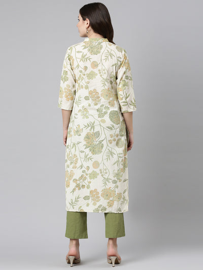 Neeru's Green Regular Straight Printed Kurta And Trousers