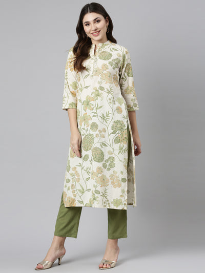 Neeru's Green Regular Straight Printed Kurta And Trousers