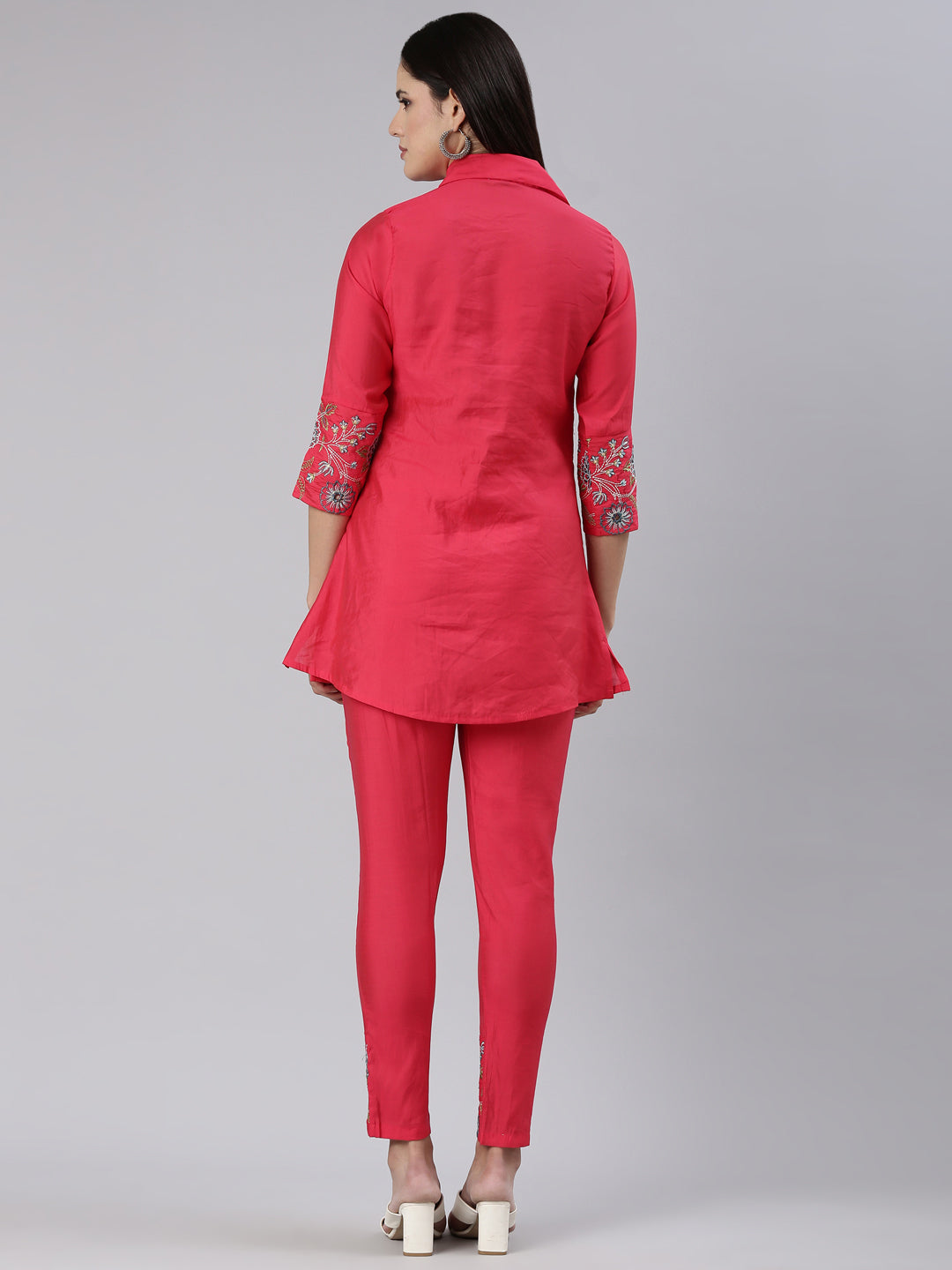 Neeru's Pink Regular Straight Embroidered Co-Ords set