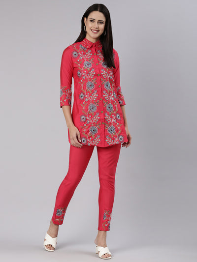 Neeru's Pink Regular Straight Embroidered Co-Ords set