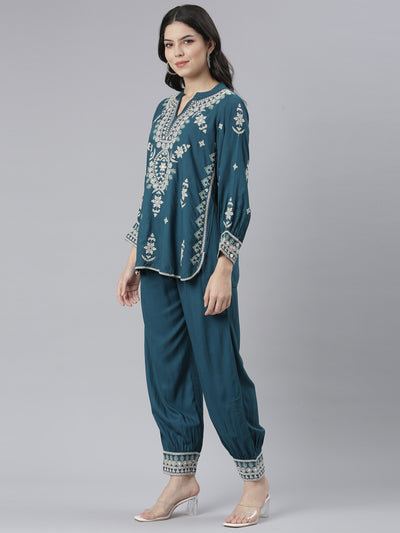 Neerus Green Regular Straight Floral Kurta And Salwar