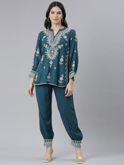 Neerus Green Regular Straight Floral Kurta And Salwar