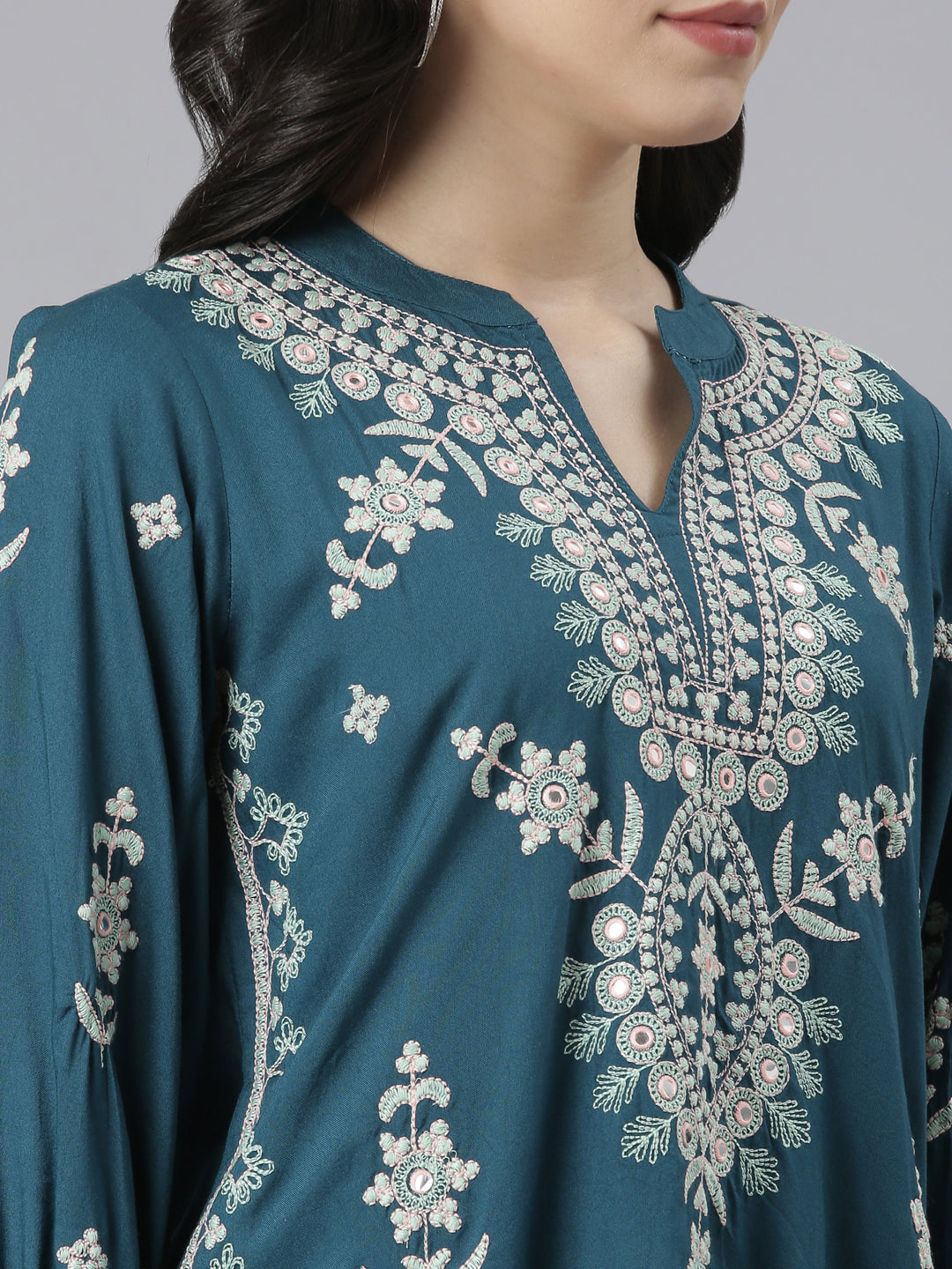 Neerus Green Regular Straight Floral Kurta And Salwar