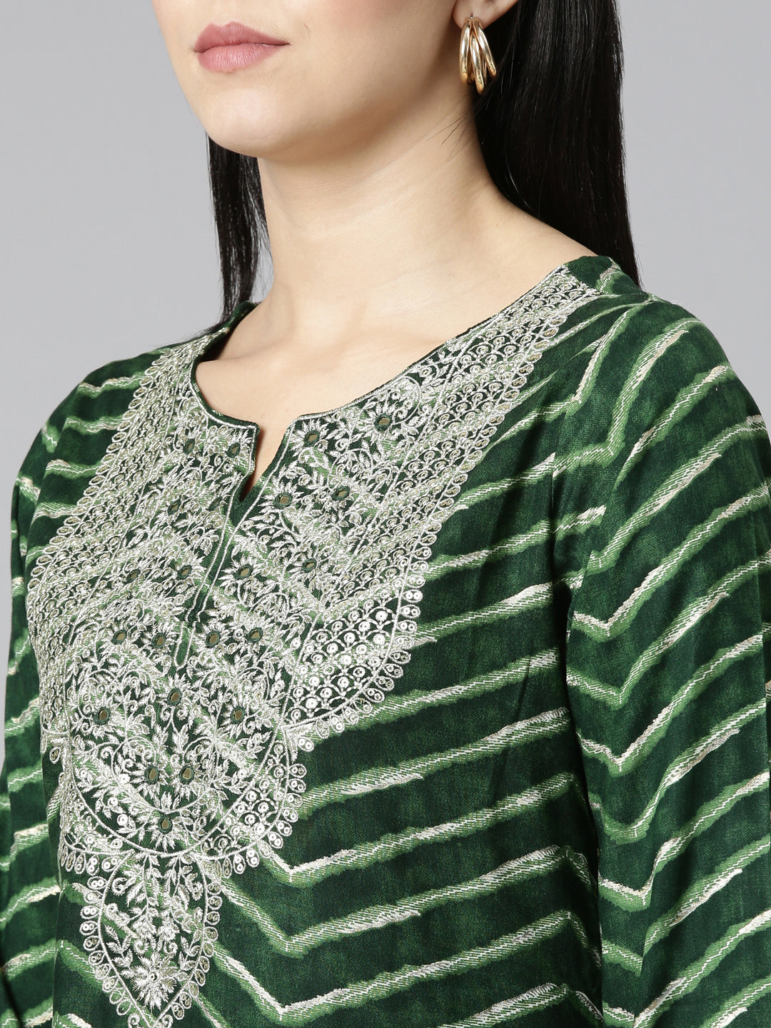 Neeru's Green Regular Straight Printed Kurta And Sharara With Dupatta