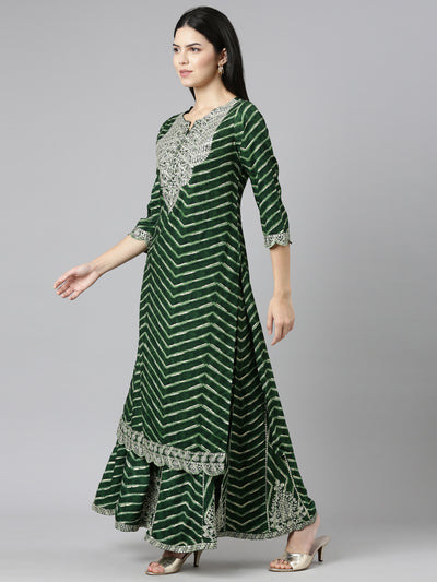 Neeru's Green Regular Straight Printed Kurta And Sharara With Dupatta