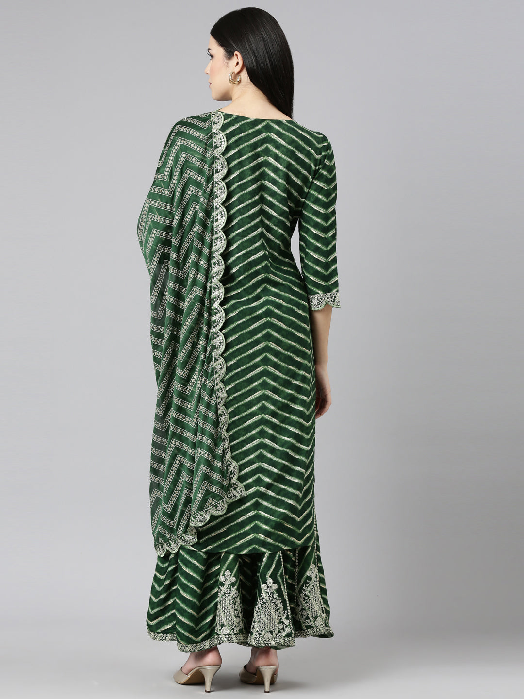 Neeru's Green Regular Straight Printed Kurta And Sharara With Dupatta