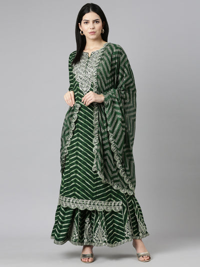 Neeru's Green Regular Straight Printed Kurta And Sharara With Dupatta