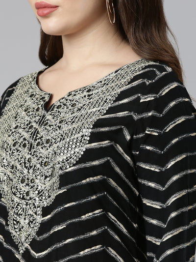 Neeru's Black Regular Straight Printed Kurta And Sharara With Dupatta