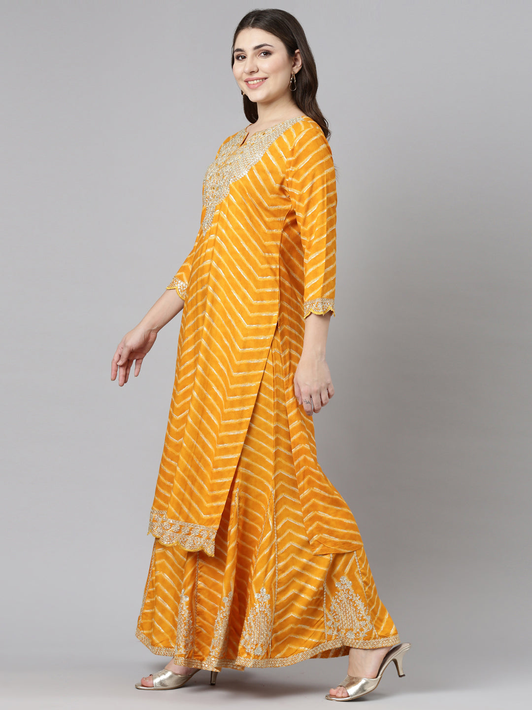 Neeru's Yellow Regular Straight Printed Kurta And Sharara With Dupatta