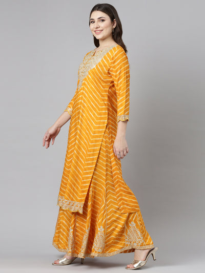 Neeru's Yellow Regular Straight Printed Kurta And Sharara With Dupatta