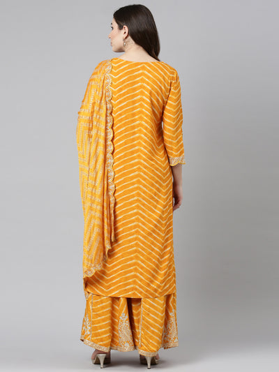 Neeru's Yellow Regular Straight Printed Kurta And Sharara With Dupatta