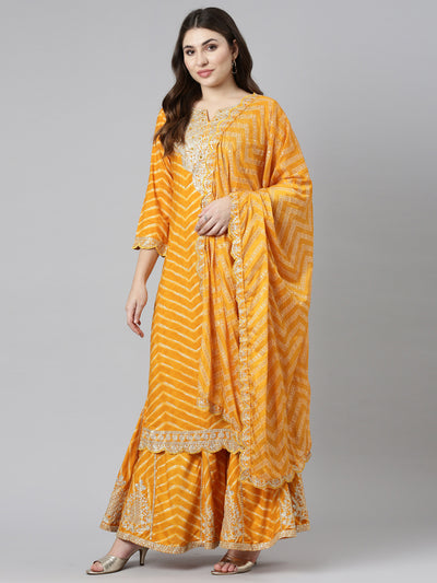 Neeru's Yellow Regular Straight Printed Kurta And Sharara With Dupatta