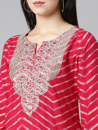 Neeru's Pink Regular Straight Printed Kurta And Sharara With Dupatta