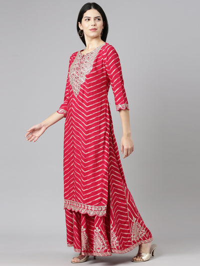 Neeru's Pink Regular Straight Printed Kurta And Sharara With Dupatta