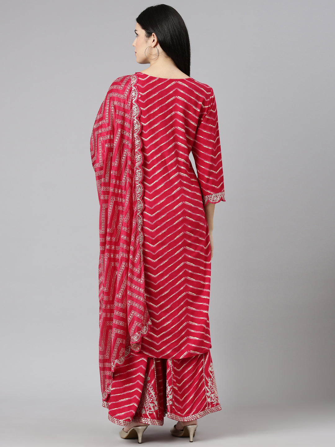 Neeru's Pink Regular Straight Printed Kurta And Sharara With Dupatta