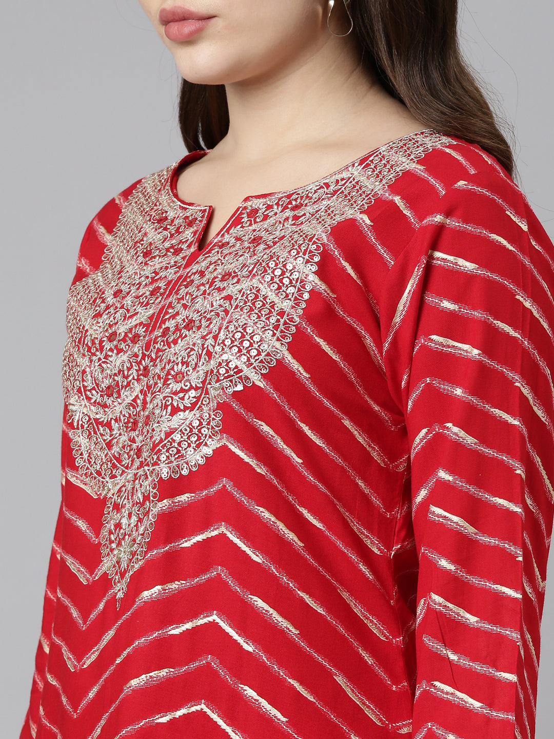 Neeru's Red Regular Straight Printed Kurta And Sharara With Dupatta