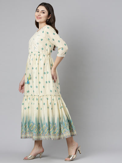 Neeru's Green Straight Casual Printed Dress