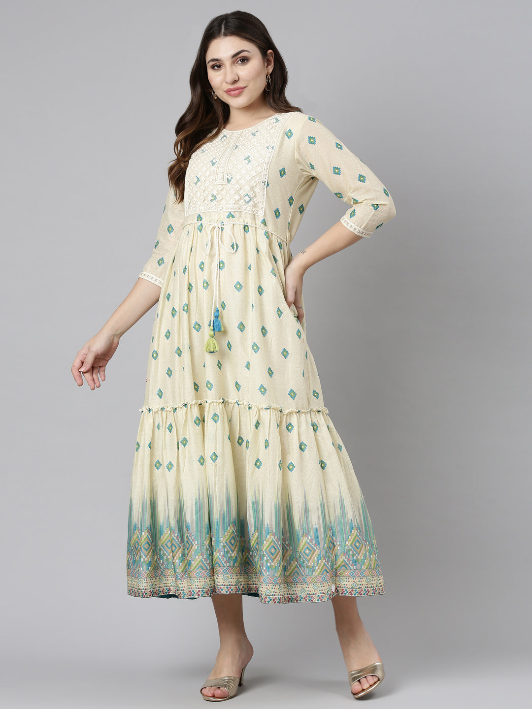 Neeru's Green Straight Casual Printed Dress