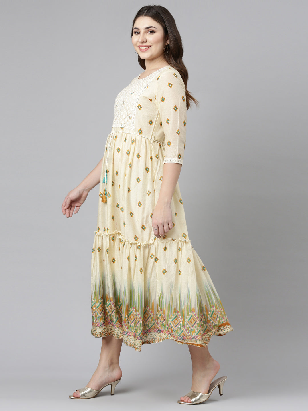 Neeru's Mustard Straight Casual Printed Dress