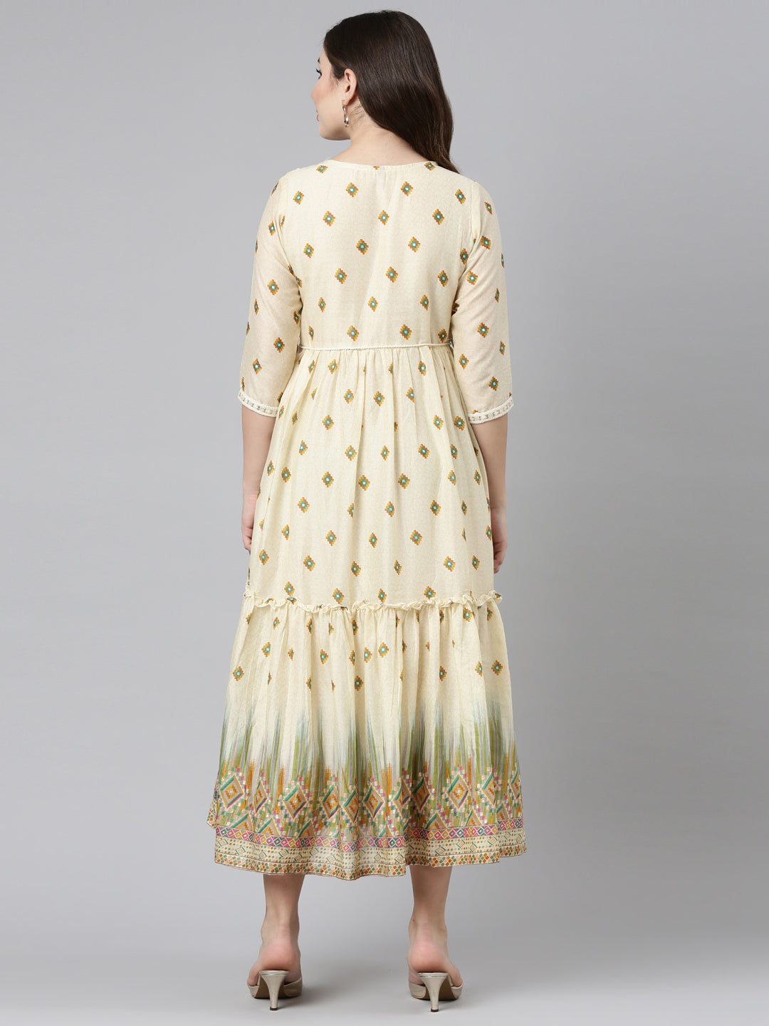 Neeru's Mustard Straight Casual Printed Dress