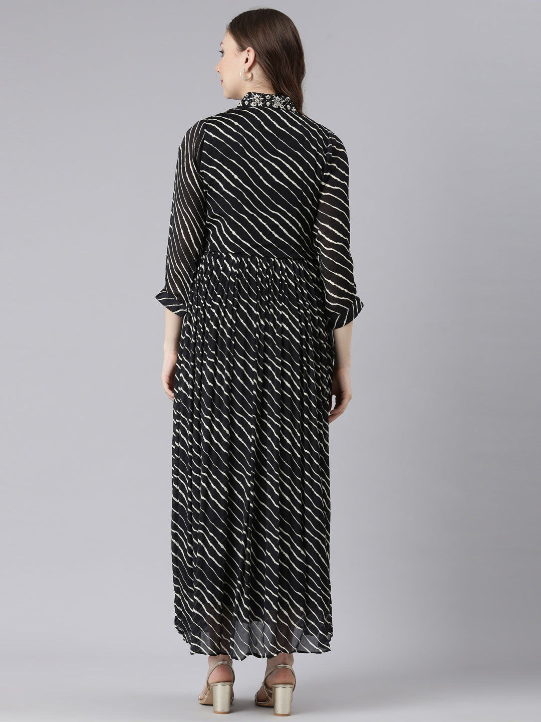 Neerus Black Cotton Straight Casual Ethnic Motifs Maxi Dresses