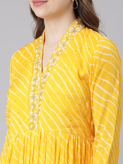 Neerus Yellow Cotton Straight Casual Ethnic Motifs Maxi Dresses