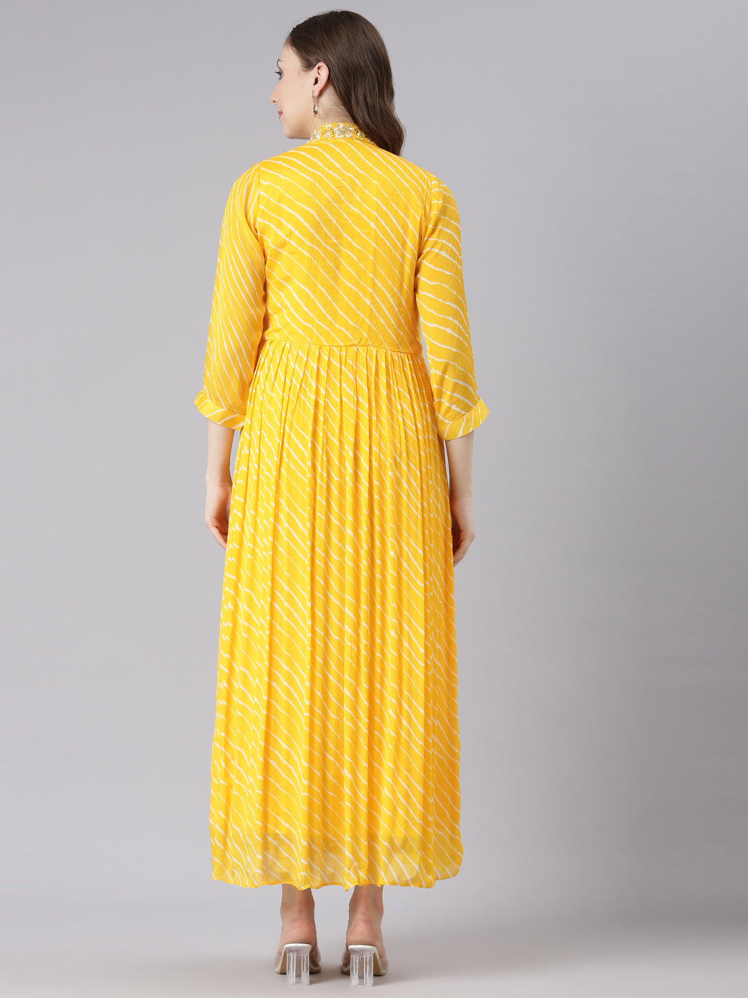 Neerus Yellow Cotton Straight Casual Ethnic Motifs Maxi Dresses