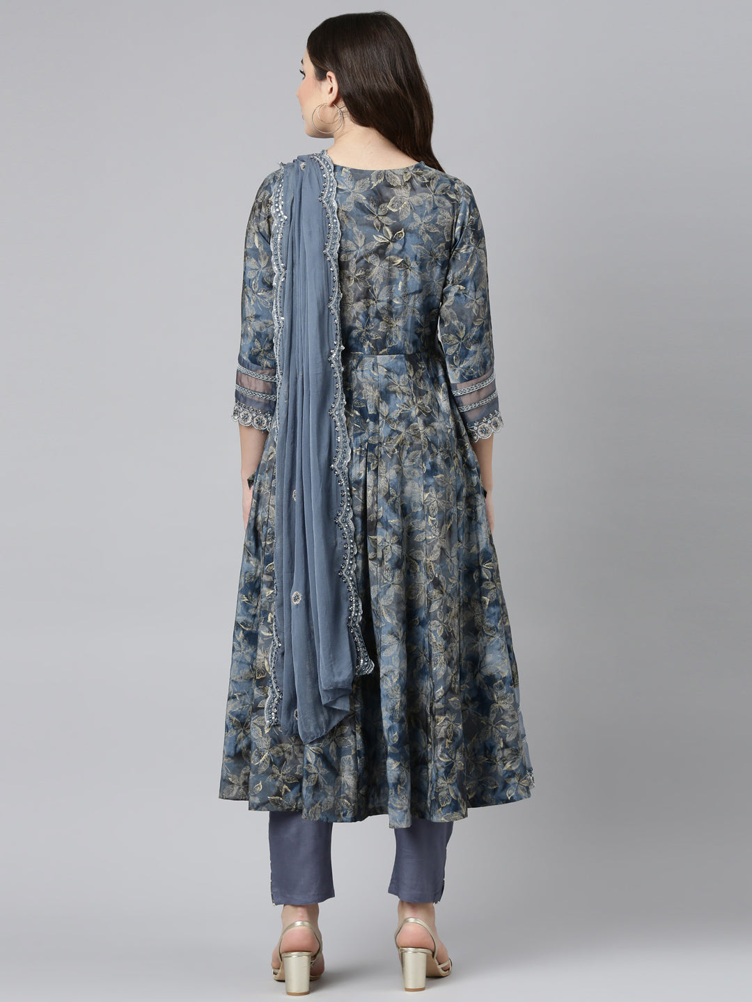 Neeru's Blue Regular Straight Printed Readymade suits