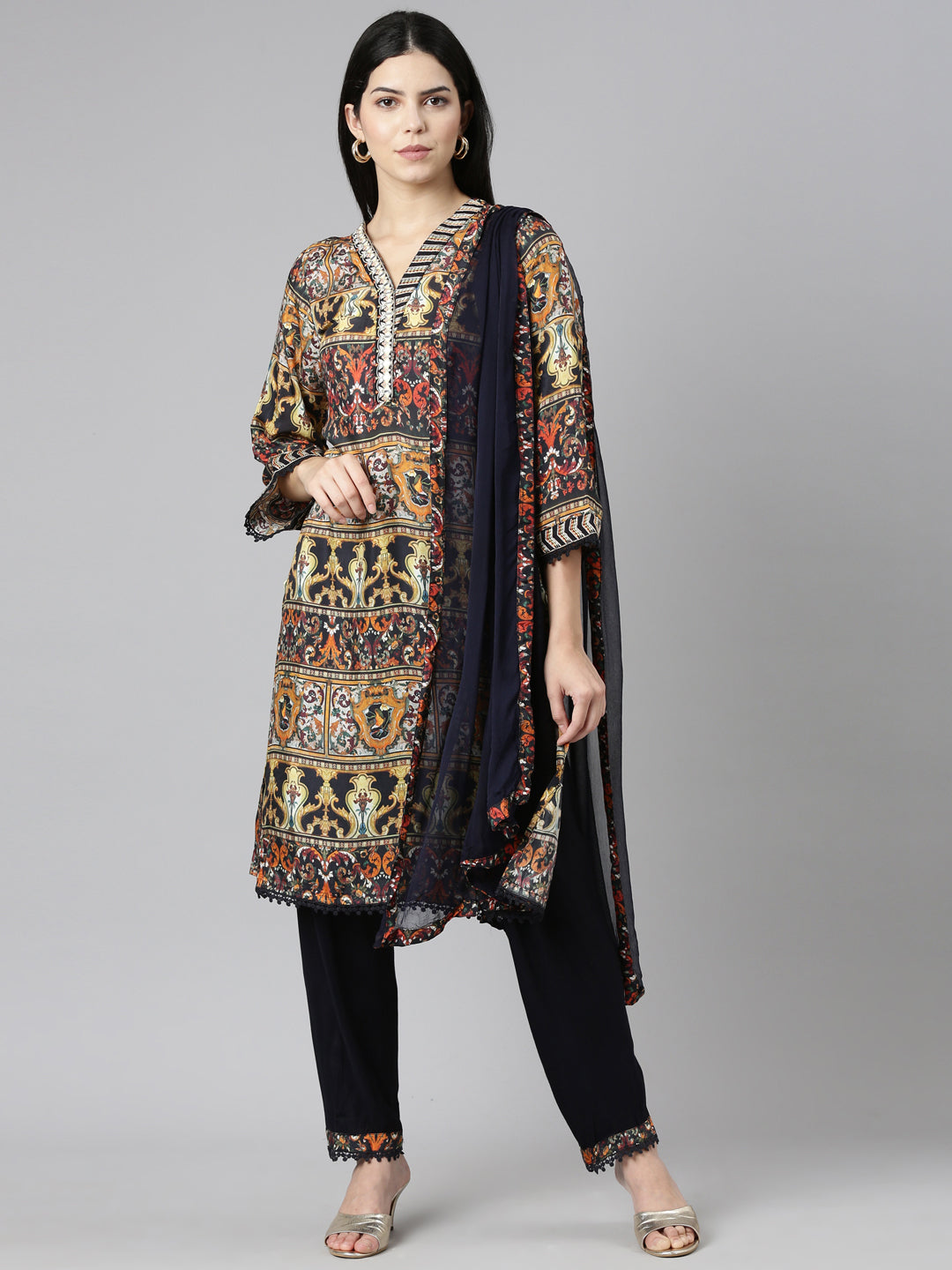 Neeru's Multi Regular Straight Printed Readymade suits