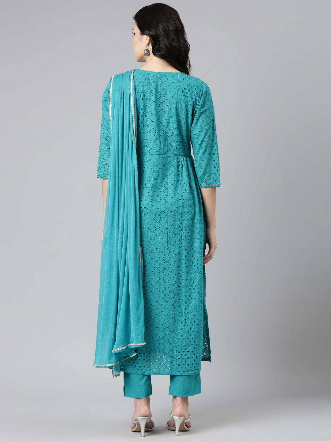 Neeru's Green Pleated Straight Embroidered Readymade suits