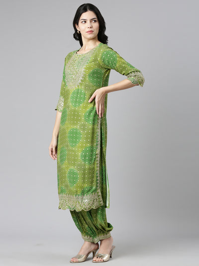 Neeru's Green Regular Straight Printed Kurta And Salwar With Dupatta