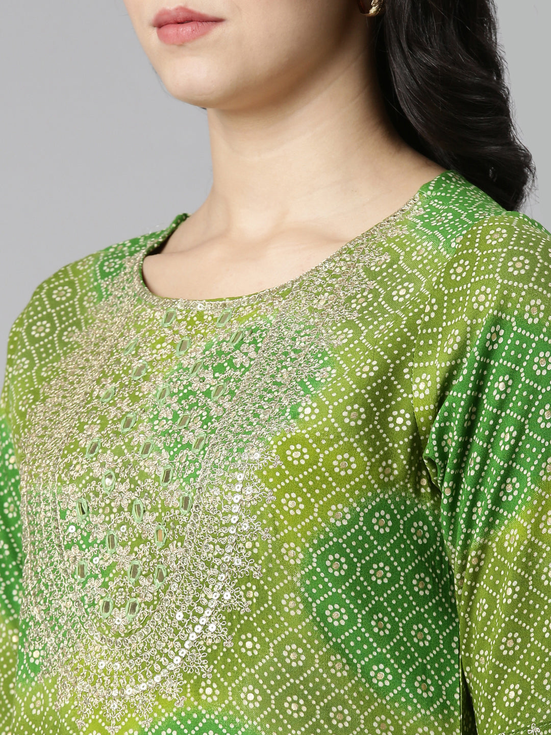 Neeru's Green Regular Straight Printed Kurta And Salwar With Dupatta