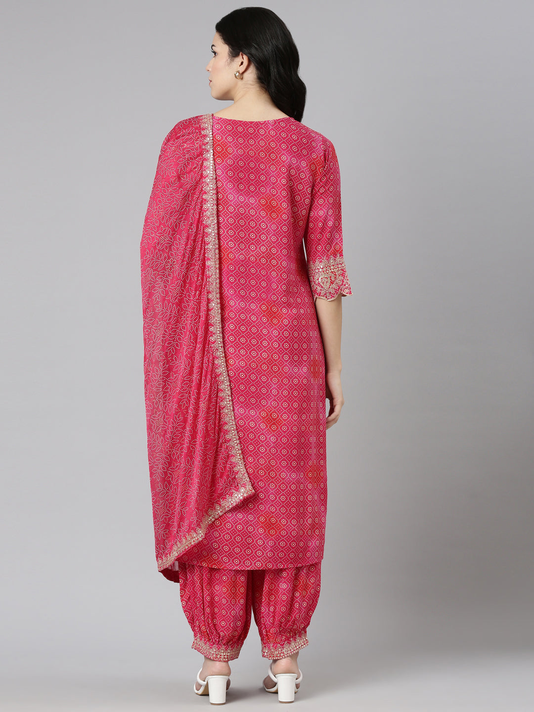 Neeru's Pink Regular Straight Printed Kurta And Salwar With Dupatta