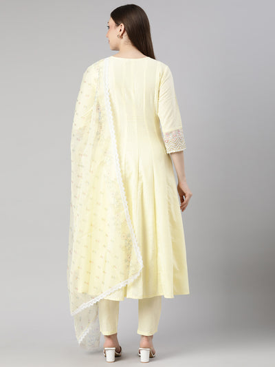 Neerus Yellow Regular Flared Floral Readymade suits