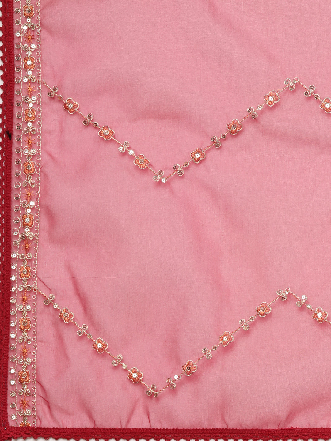 Neerus Pink Pleated Flared Bandhani Kurta And  Trousers With Dupatta