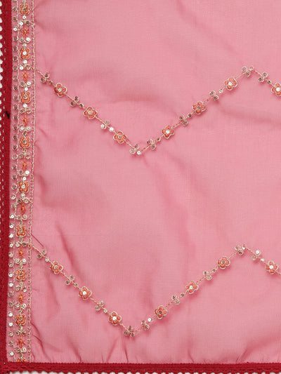 Neerus Pink Pleated Flared Bandhani Kurta And  Trousers With Dupatta