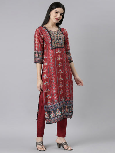 Neeru's Maroon Regular Straight Floral Readymade suits