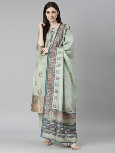 Neeru's Green Regular Straight Floral Kurta And Trousers With Dupatta