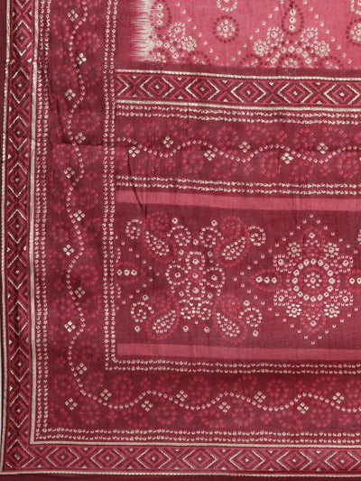 Neerus Maroon Panelled Printed Kurta And Trousers With Dupatta