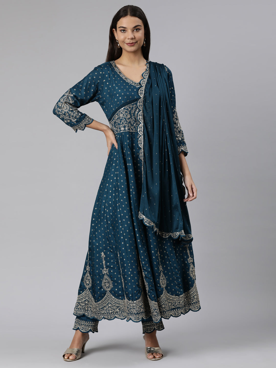 Neeru's Blue Regular Straight Floral Readymade suits