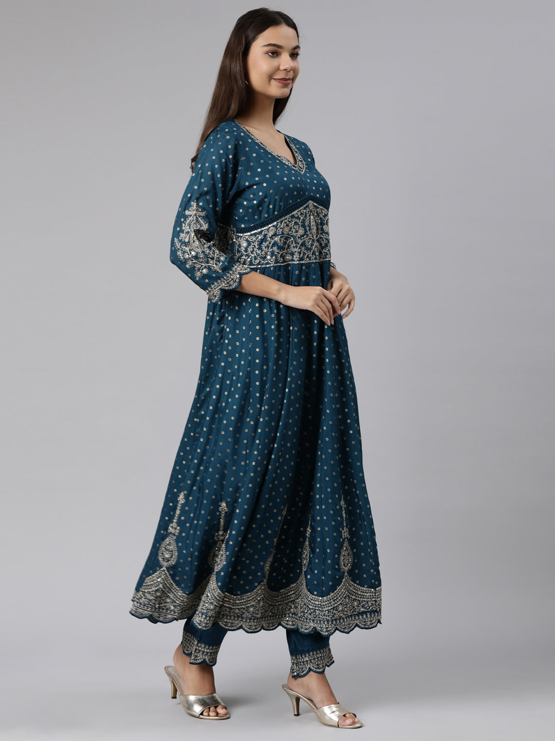 Neeru's Blue Regular Straight Floral Readymade suits