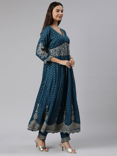 Neeru's Blue Regular Straight Floral Readymade suits