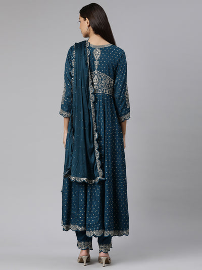 Neeru's Blue Regular Straight Floral Readymade suits