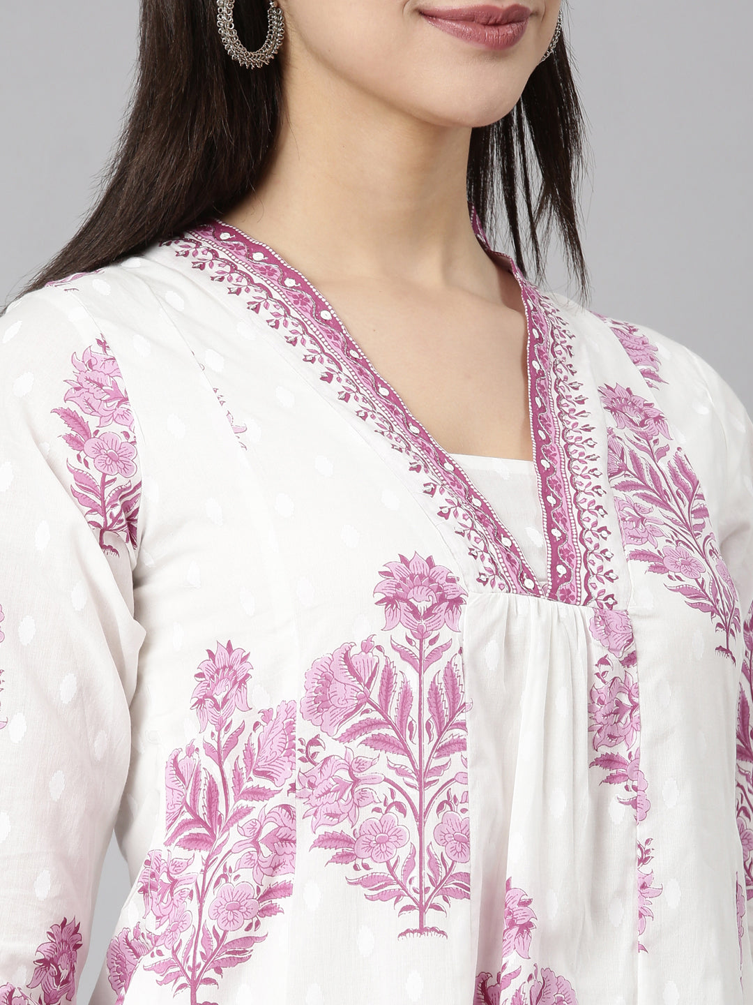 Neerus Lavender Regular Straight Floral Kurta And  Palazzos With Dupatta