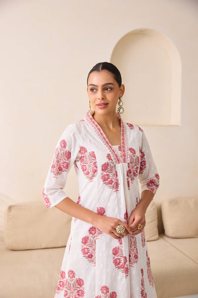 Neerus Onion Flared Printed Kurta And Palazzo With Dupatta