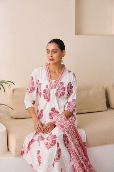 Neerus Onion Flared Printed Kurta And Palazzo With Dupatta