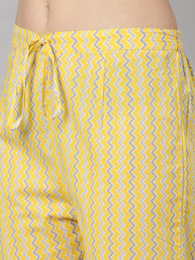 Neerus Yellow Regular Straight Floral Kurta And  Trousers With Dupatta